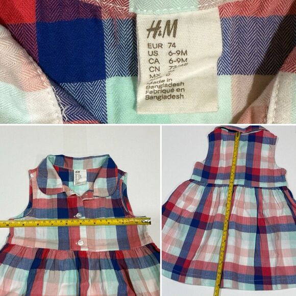 H&M girls Sleeveless dress Size 6-9M in a cotton weave with a collar Y buttons - Picture 8 of 16